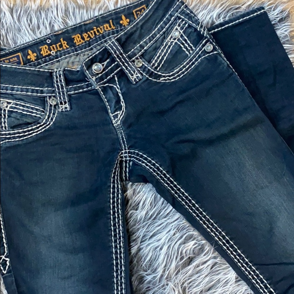 Rock revival white thread skinny